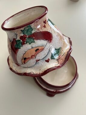 Vtg Hand-Painted Fairy lamp Holiday Santa  - Red & Cream